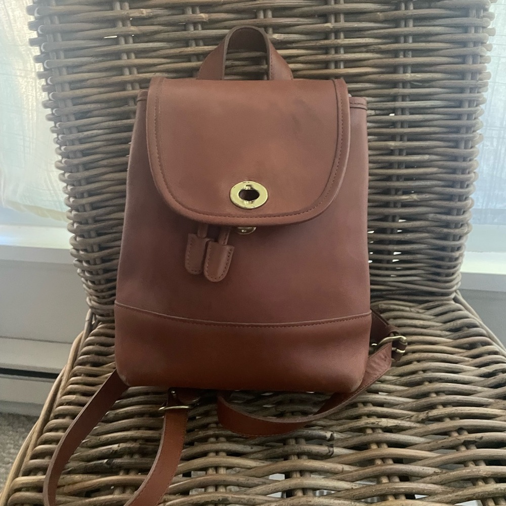 Vintage leather camel coach mini backpack
